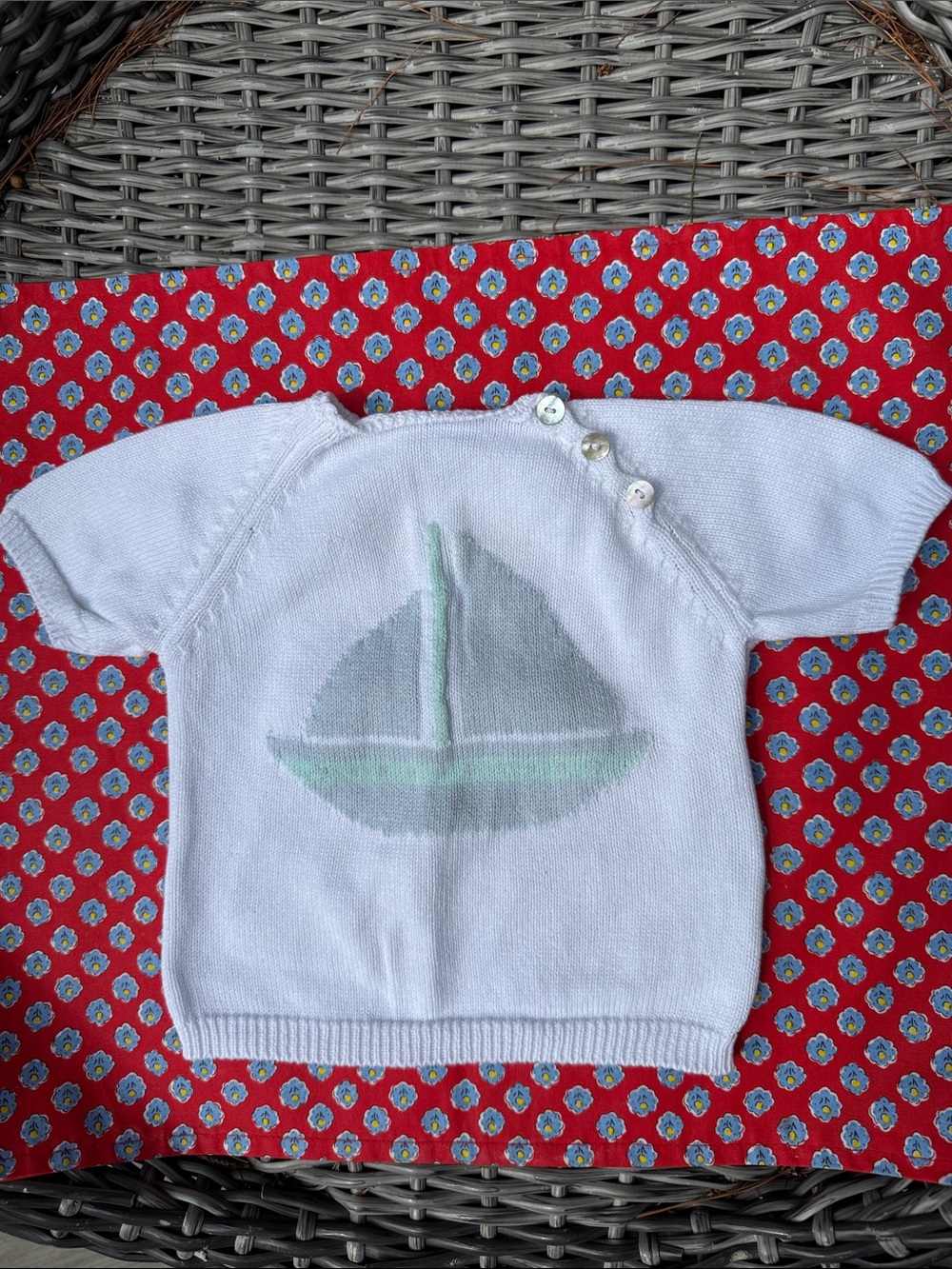 White Knit Baby Sailboat Sweater Top